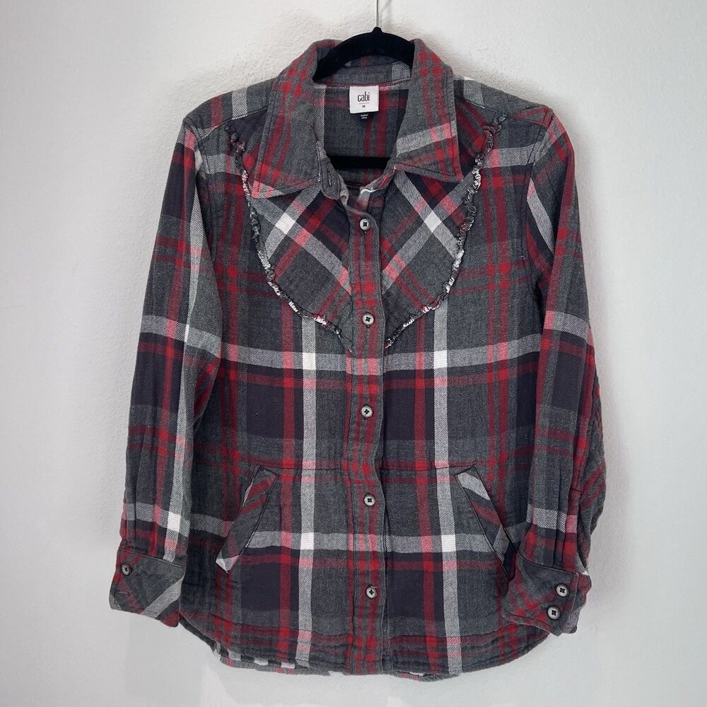 Cabi Size Medium Tavern Shirt Double Layer Plaid Grey Red ZZ1